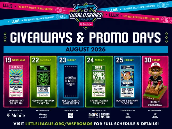 Daily giveaways, concession specials released by Little League for this year's Series